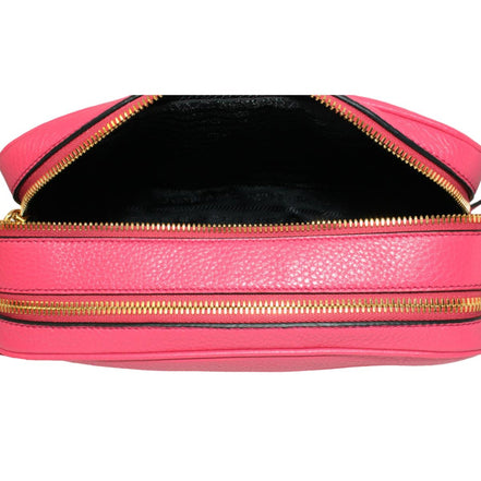 Prada Peonia Pink Vitello Phenix Leather Double Zip Crossbody available at Queen Bee of Beverly Hills
