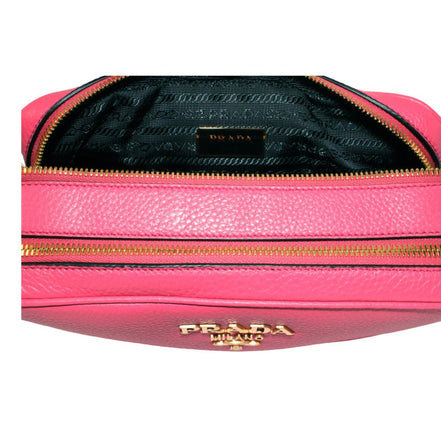 Prada Peonia Pink Vitello Phenix Leather Double Zip Crossbody available at Queen Bee of Beverly Hills