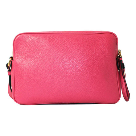 Prada Peonia Pink Vitello Phenix Leather Double Zip Crossbody available at Queen Bee of Beverly Hills