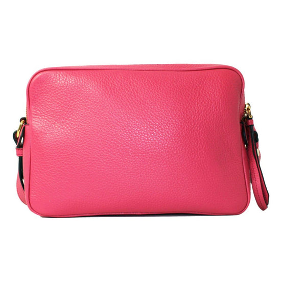 Prada Peonia Pink Vitello Phenix Leather Double Zip Crossbody available at Queen Bee of Beverly Hills