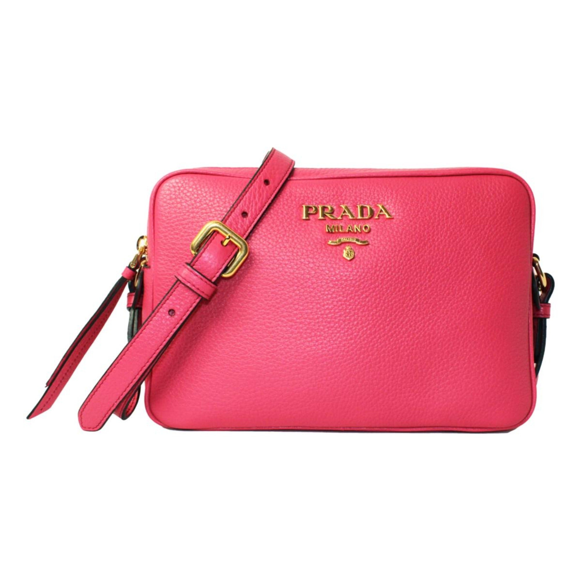 Prada Peonia Pink Vitello Phenix Leather Double Zip Crossbody available at Queen Bee of Beverly Hills