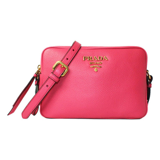 Prada Peonia Pink Vitello Phenix Leather Double Zip Crossbody available at Queen Bee of Beverly Hills