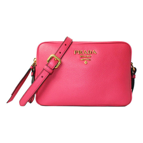 Prada Peonia Pink Vitello Phenix Leather Double Zip Crossbody available at Queen Bee of Beverly Hills