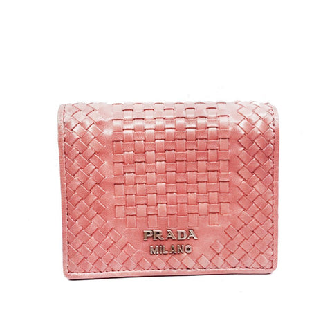 Prada Pink Portafoglio Verticale Bruyere Madras Textured Leather Wallet 1MV204 at_Queen_Bee_of_Beverly_Hills