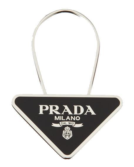 Prada Portachiavi Smalto Black Enameled Metal Triangle Logo Keychain Ring 2PS395 at_Queen_Bee_of_Beverly_Hills
