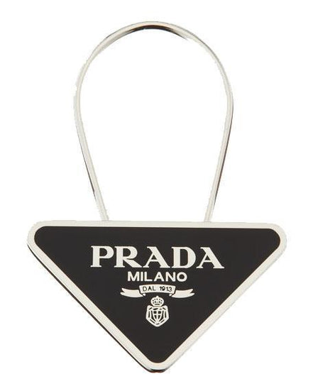 Prada Portachiavi Smalto Black Enameled Metal Triangle Logo Keychain Ring 2PS395 at_Queen_Bee_of_Beverly_Hills