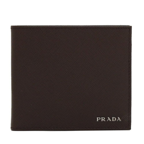 Prada Portaf Orizzontale Saffiano Bifold Leather Brown Black Wallet 2MO513 at_Queen_Bee_of_Beverly_Hills