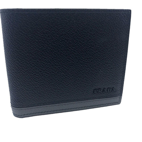 Prada Portafoglio Black Nero Baltico Grey Vitello Micro Grain Leather Wallet 2MO513 at_Queen_Bee_of_Beverly_Hills