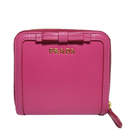Prada Portafoglio Lampo Fuxia Pink Vitello Move Zip Flap Bow Wallet 1ML522 at_Queen_Bee_of_Beverly_Hills