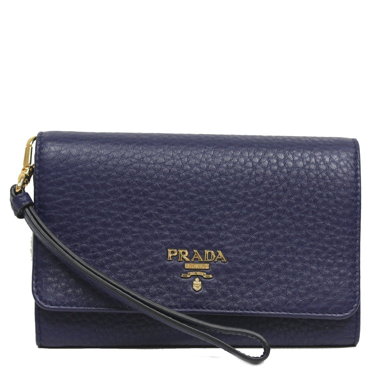 PRADA Portafoglio Vitello Grain Royal Blue Leather Wristlet Wallet Bag 1MH438 at_Queen_Bee_of_Beverly_Hills