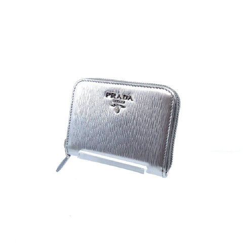 Prada Portamonete Verticale Cromo Silver Vitello Move Leather Zipper Wallet 1MM268 at_Queen_Bee_of_Beverly_Hills