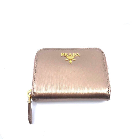 Prada Portamonete Vitello Move Rose Gold Metallic Leather Zip Around Wallet 1MM268 at_Queen_Bee_of_Beverly_Hills