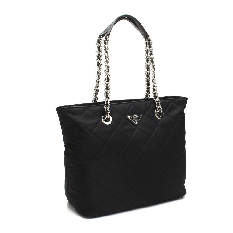 Prada Quilted Tessuto Chain 1BG017 Black Tote Bag at_Queen_Bee_of_Beverly_Hills