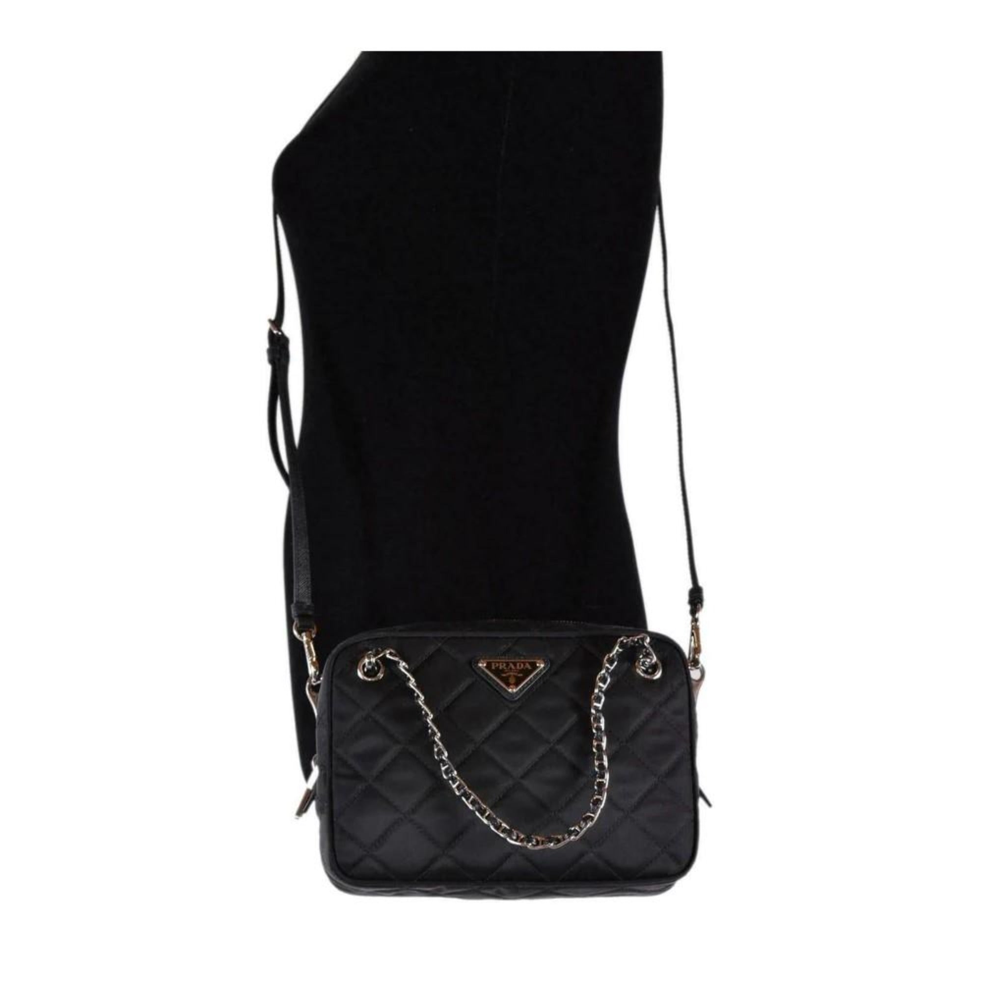 Prada Quilted Tessuto Nylon Black Bandoliera Triangle Logo Bag 1BH910 at_Queen_Bee_of_Beverly_Hills