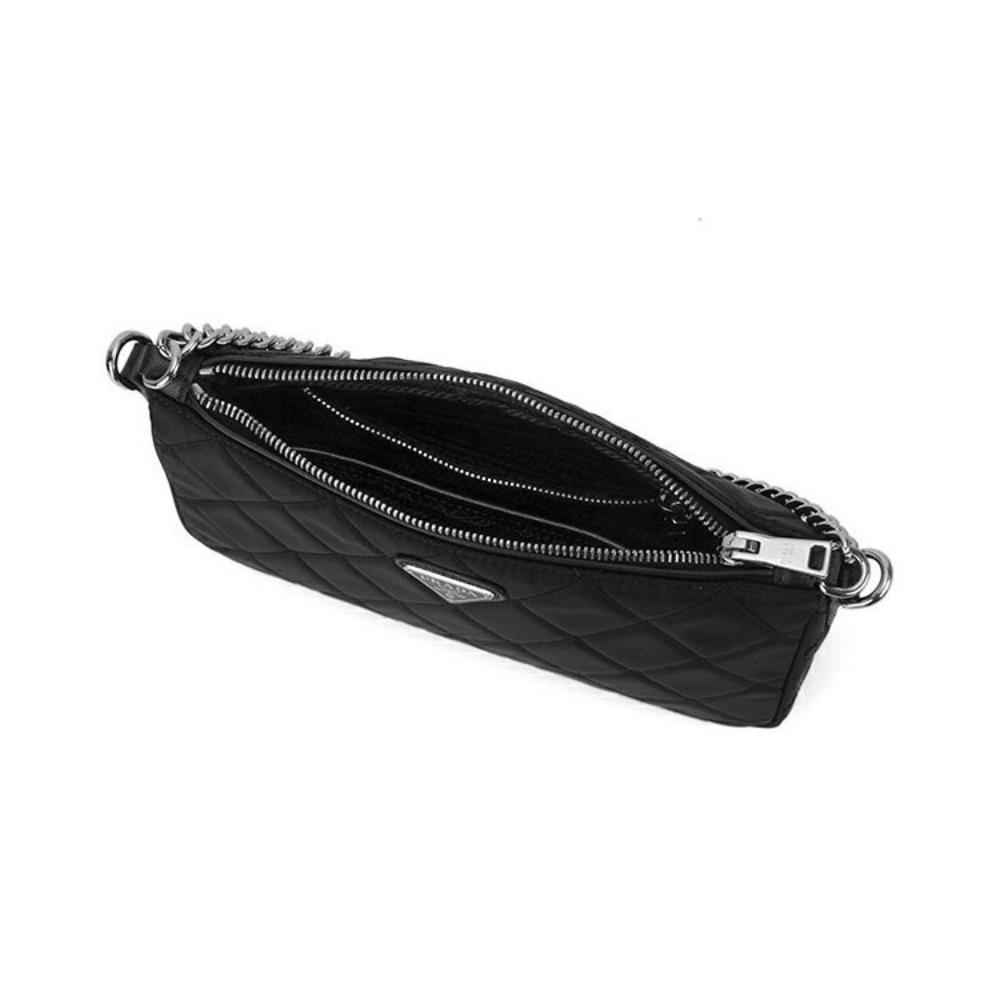 Prada Black Tessuto Nylon Quilted Triangle Logo Cross Body Bag