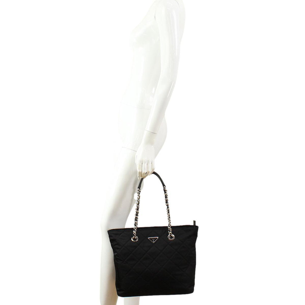 Prada Tessuto Nylon Tote with Chain Strap Shoulder Bag