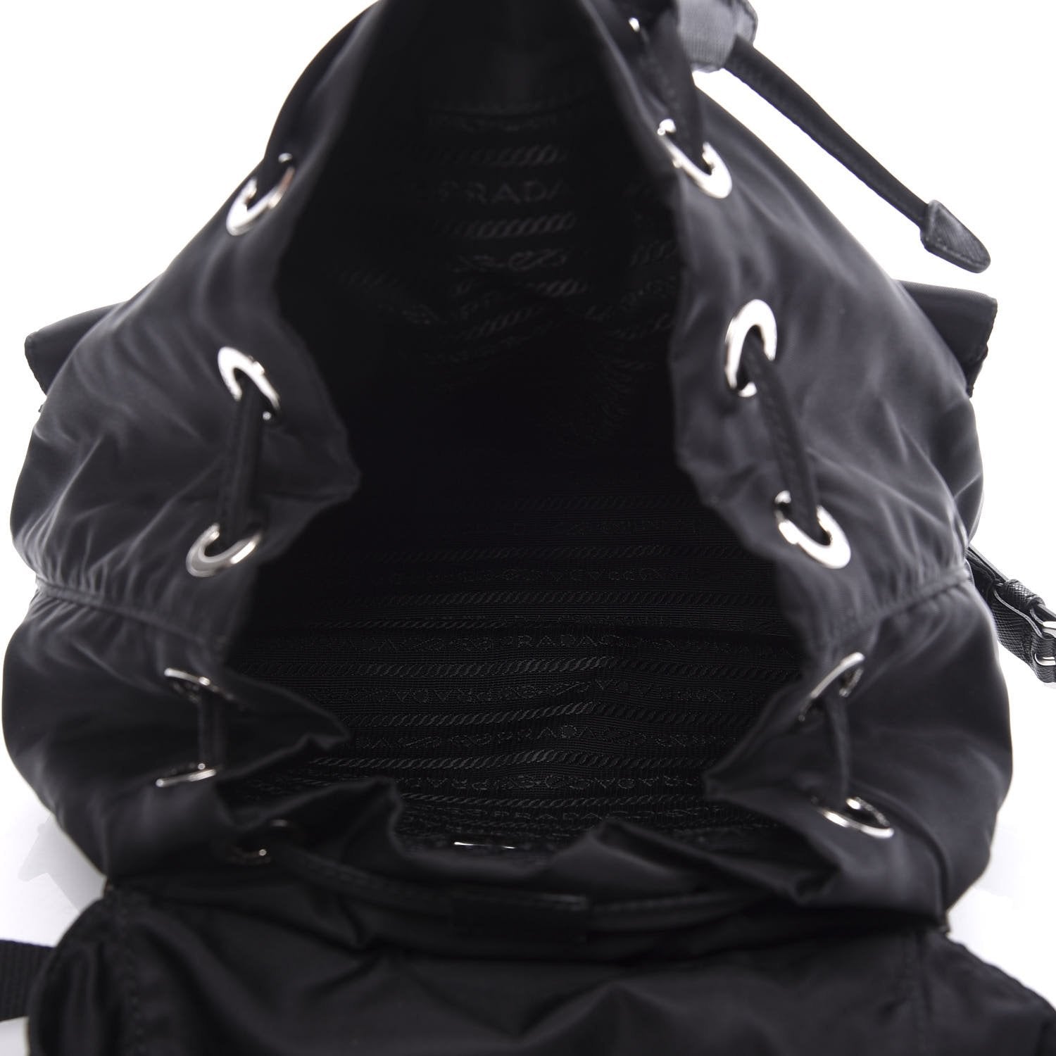 Prada Re-Nylon Black Drawstring Medium Rucksack Backpack available at Queen Bee of Beverly Hills