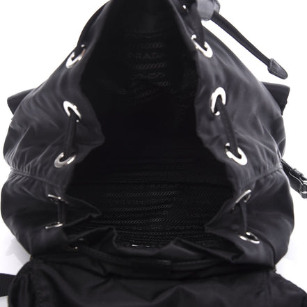 Prada Re-Nylon Black Drawstring Medium Rucksack Backpack available at Queen Bee of Beverly Hills