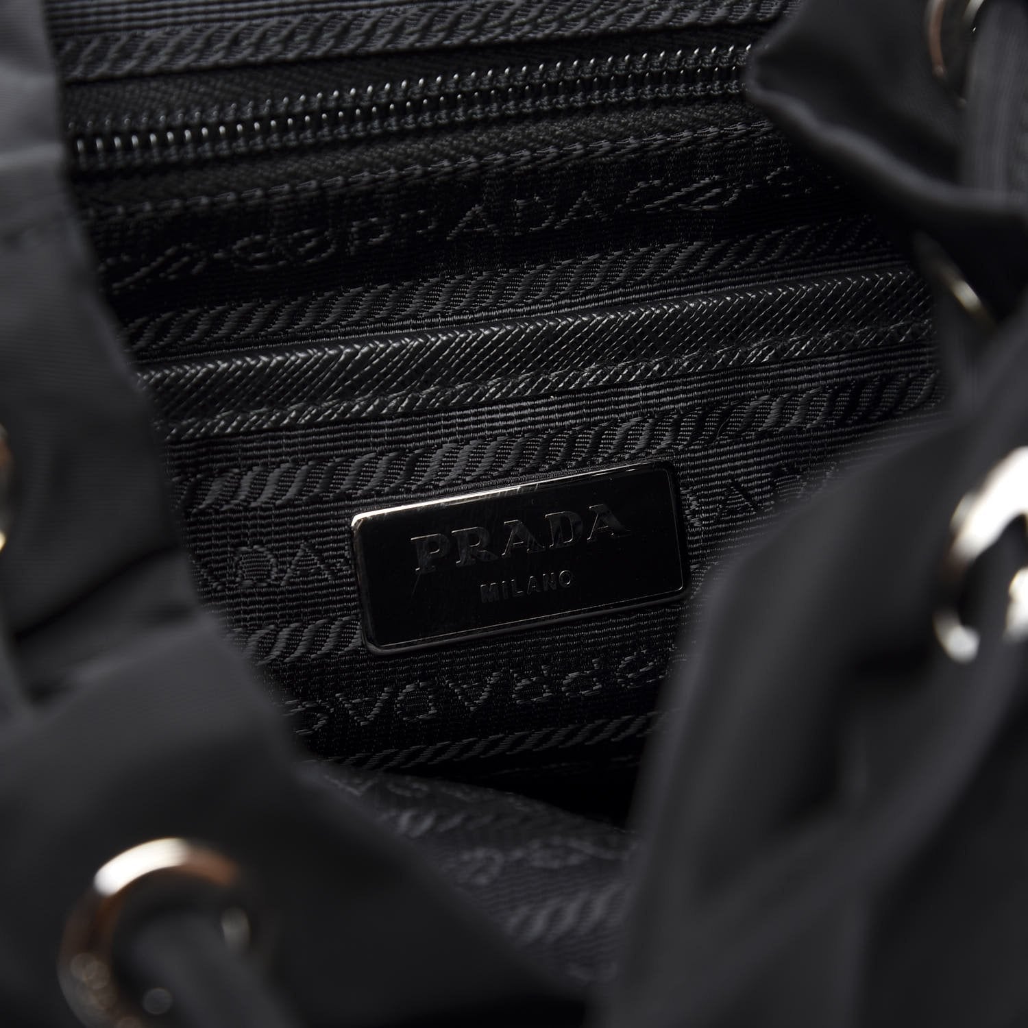 Prada Re-Nylon Black Drawstring Medium Rucksack Backpack available at Queen Bee of Beverly Hills