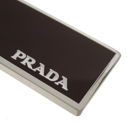 Prada Rubino Red Enamel Silver Metal Keyring Keychain available at Queen Bee of Beverly Hills