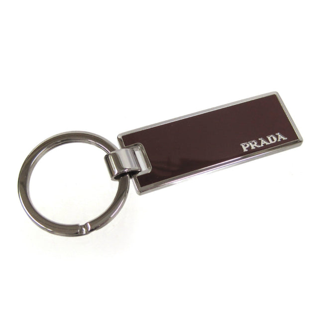 Prada Rubino Red Enamel Silver Metal Keyring Keychain available at Queen Bee of Beverly Hills