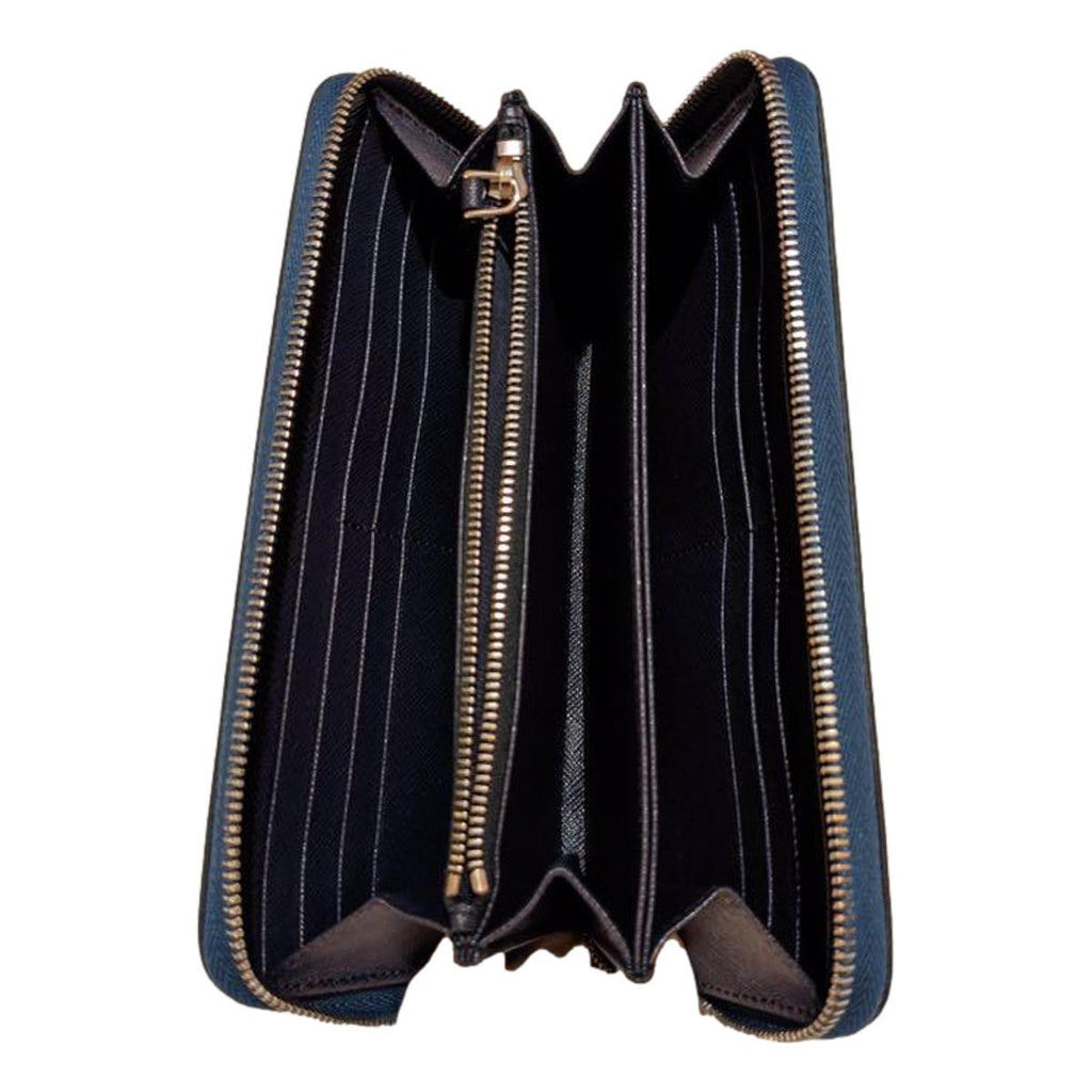 Prada Saffiano Active Coblato Blue Leather Baltico Stripe Zip Around Wallet 2ML317 at_Queen_Bee_of_Beverly_Hills