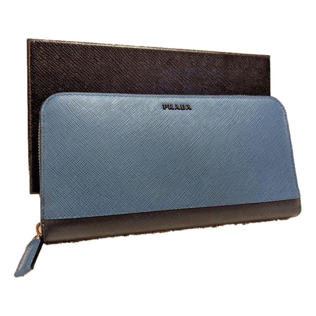 Prada Saffiano Active Coblato Blue Leather Baltico Zip Around Wallet –  Queen Bee of Beverly Hills