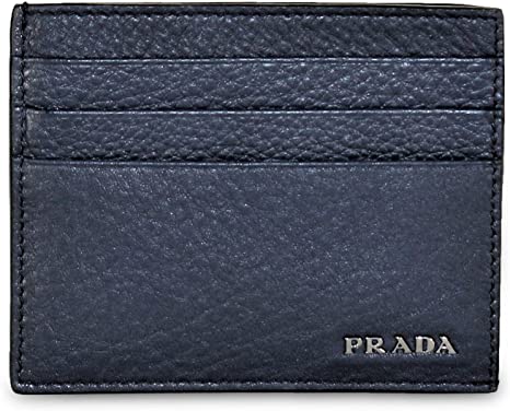 Prada Saffiano Bicolor Leather Card Holder Wallet Black and Blue Silver Logo 2MC223 at_Queen_Bee_of_Beverly_Hills