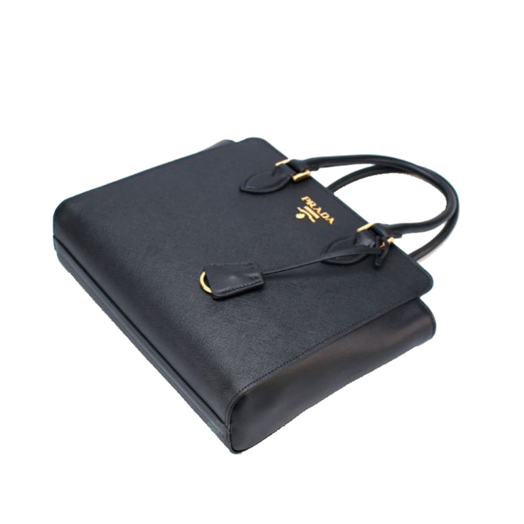 Prada Saffiano Borsa Black Leather Shoulder Tote Handbag – Queen