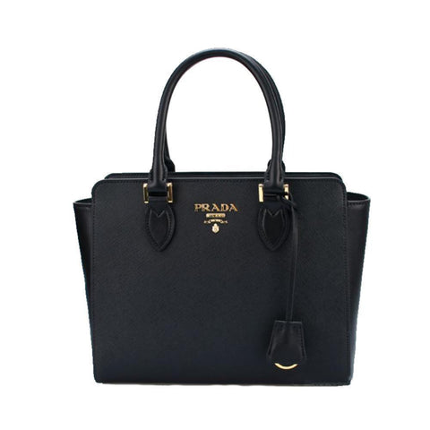 Prada Saffiano Borsa Black Leather Shoulder Tote Handbag 1BA113 at_Queen_Bee_of_Beverly_Hills