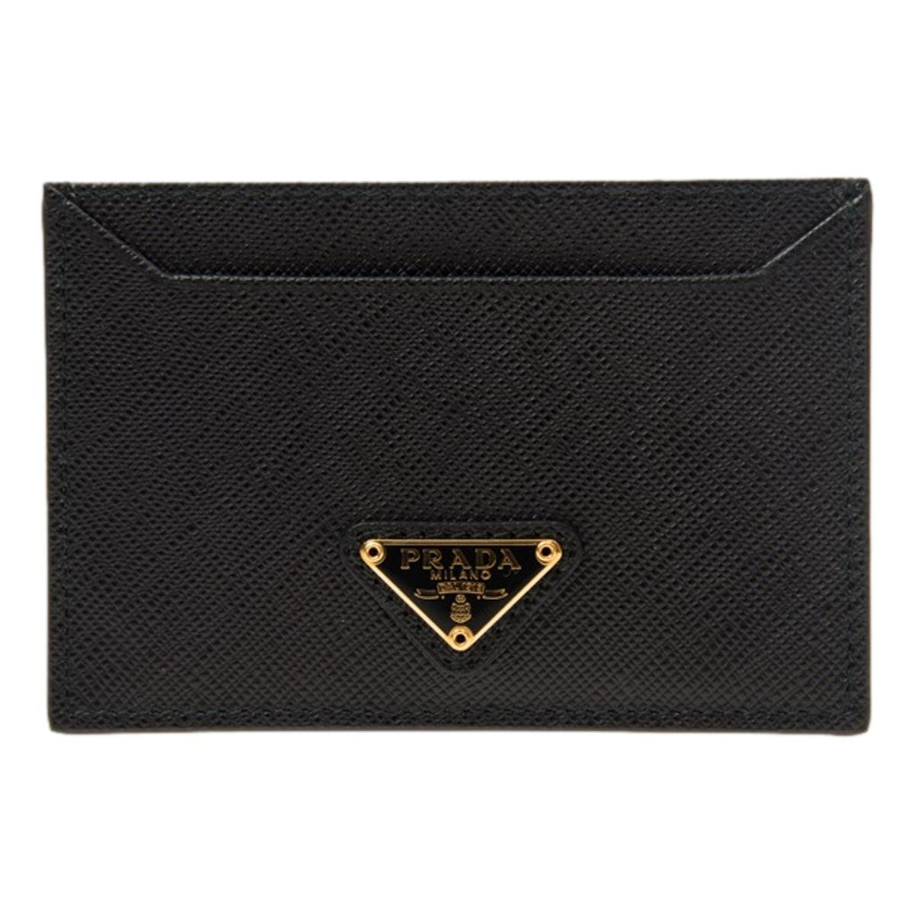 Prada Saffiano Leather Black Gold Traingle Logo Card Holder 1MC208 at_Queen_Bee_of_Beverly_Hills