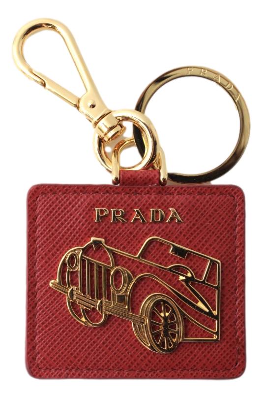 Prada Saffiano Leather Red Gold Car Keychain 2PP137 at_Queen_Bee_of_Beverly_Hills