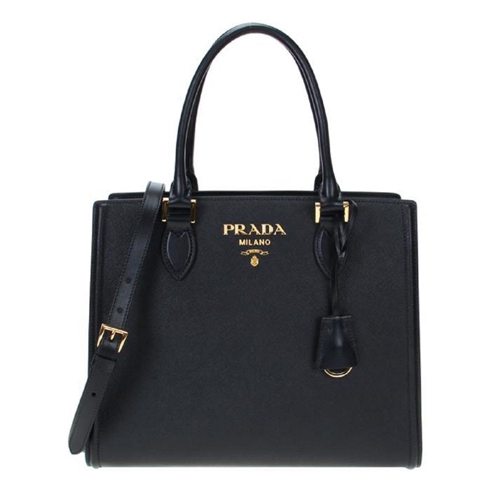 Prada Bags | Lux Saffiano Medium Handbag Leather Satchel, Black, (One Size), New | Tradesy