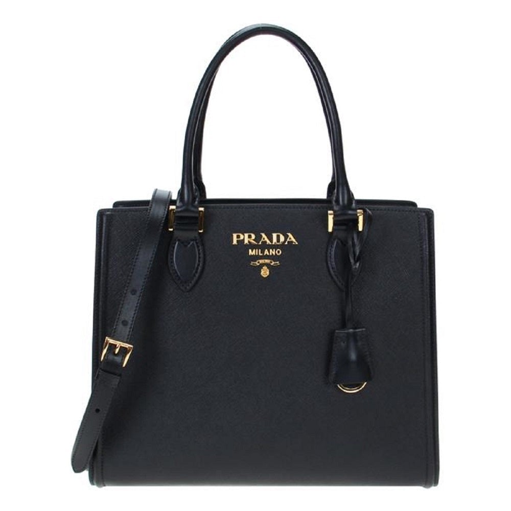 Prada Saffiano Lux Black Medium Satchel Handbag 1BA227 at_Queen_Bee_of_Beverly_Hills
