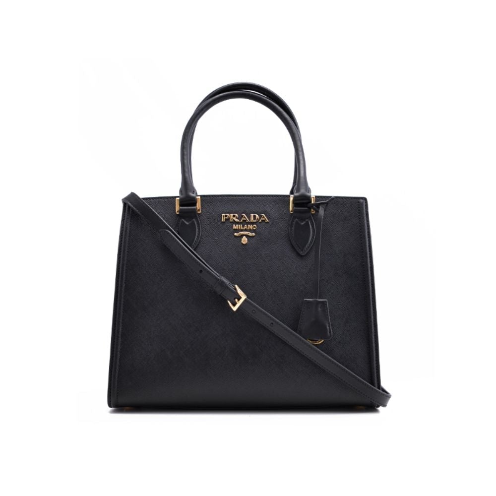 Prada Saffiano Lux Black Medium Satchel Handbag 1BA227 – Queen Bee