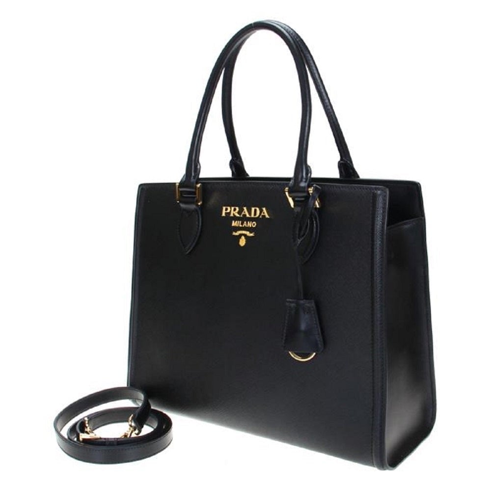 Prada Handbag Shoulder Bag Saffiano Lux Calf Black Ladies 1BA863