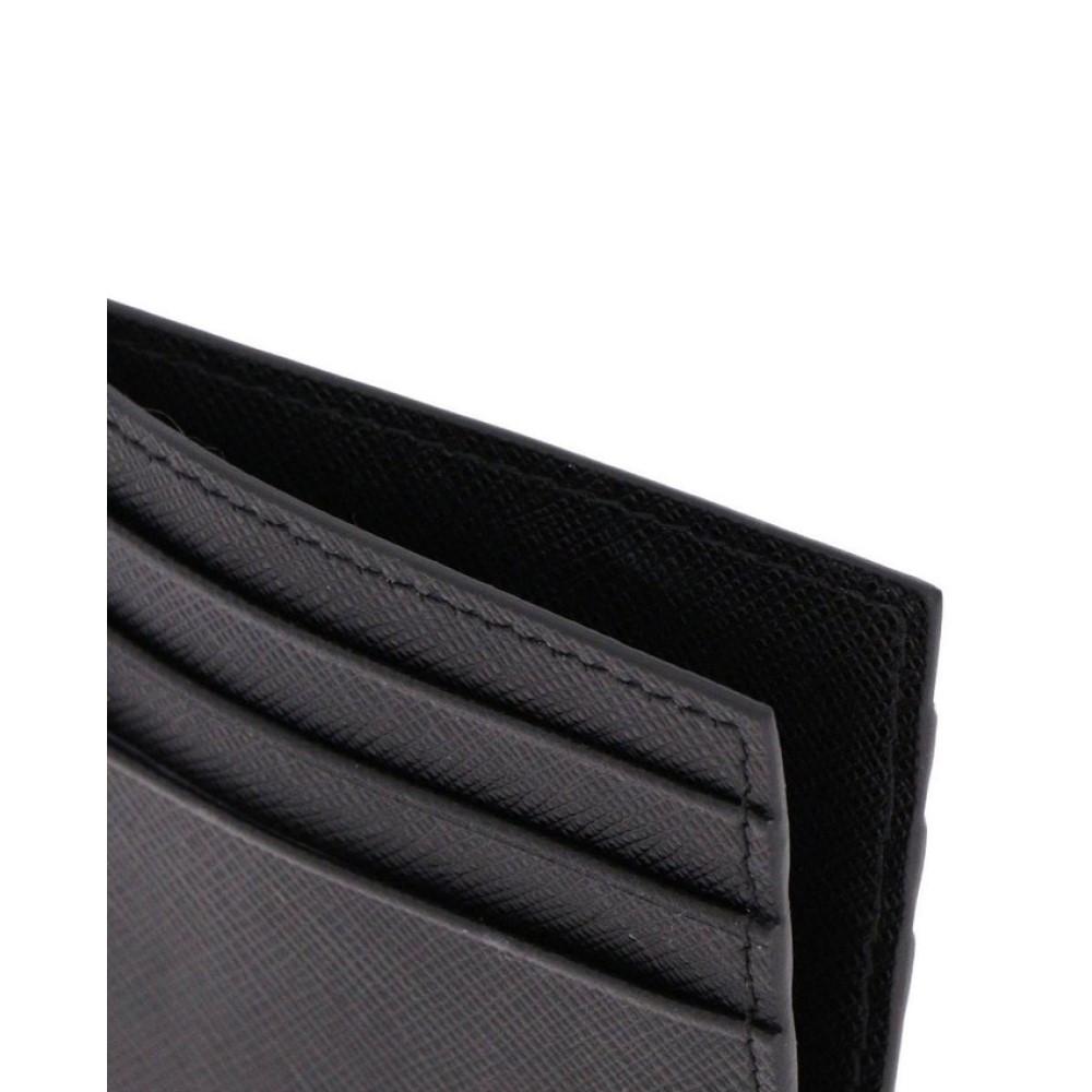 Prada 1M1211 Logo Plate Business Card Holder Case Saffiano Leather Used