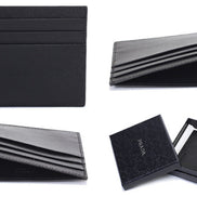 Prada Saffiano Nero Black - Gray Card Holder Silver Logo available at Queen Bee of Beverly Hills