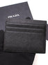 Prada Saffiano Nero Black - Gray Card Holder Silver Logo available at Queen Bee of Beverly Hills