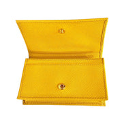 Prada Saffiano Yellow Leather Card Case Wallet available at Queen Bee of Beverly Hills