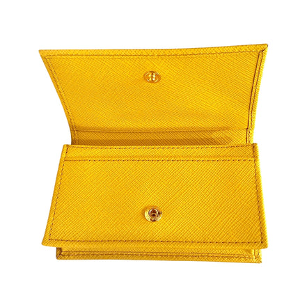 Prada Saffiano Yellow Leather Card Case Wallet available at Queen Bee of Beverly Hills