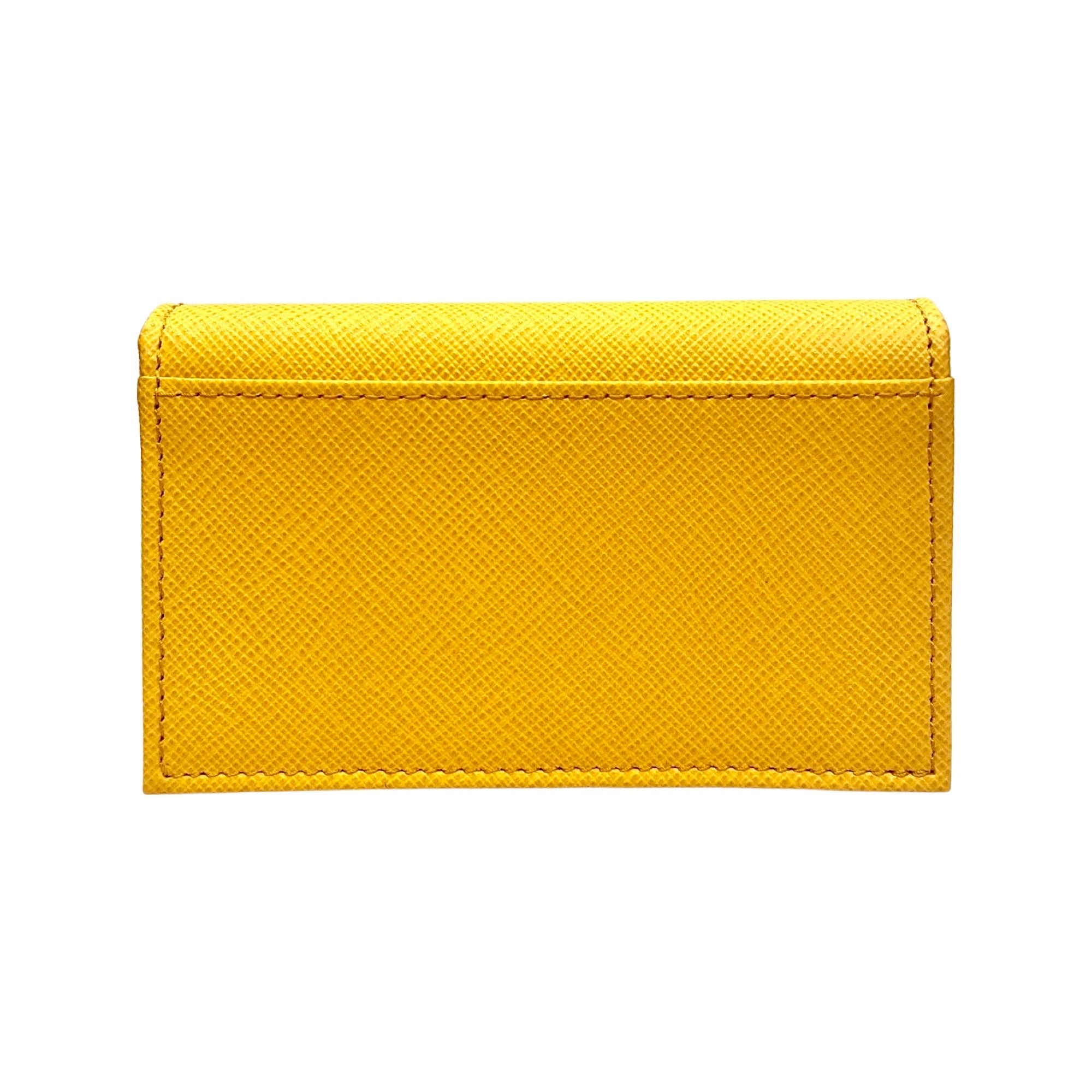 Prada Saffiano Yellow Leather Card Case Wallet available at Queen Bee of Beverly Hills
