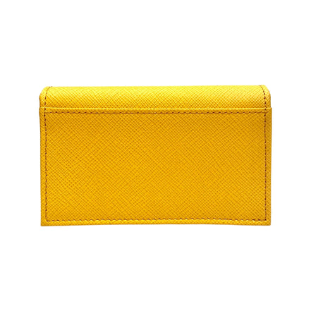 Prada Saffiano Yellow Leather Card Case Wallet available at Queen Bee of Beverly Hills