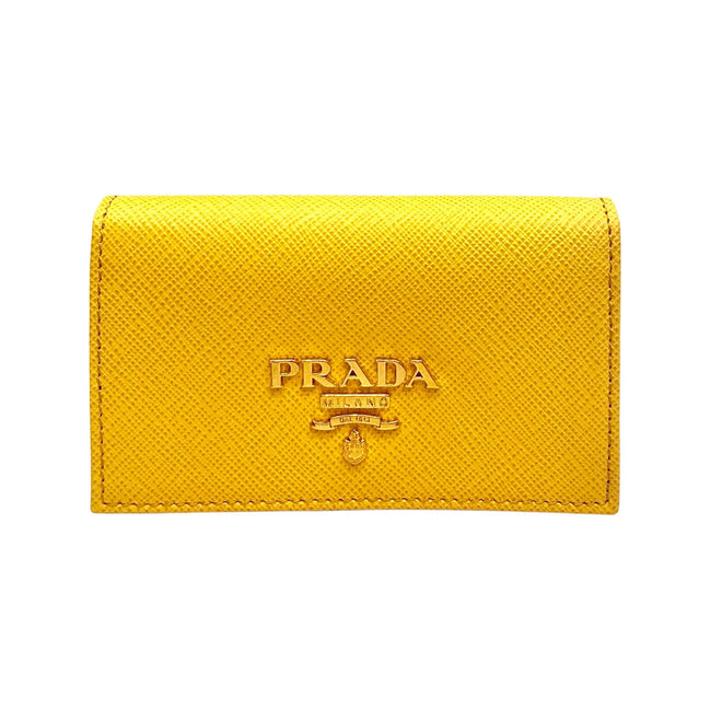 Prada Saffiano Yellow Leather Card Case Wallet available at Queen Bee of Beverly Hills