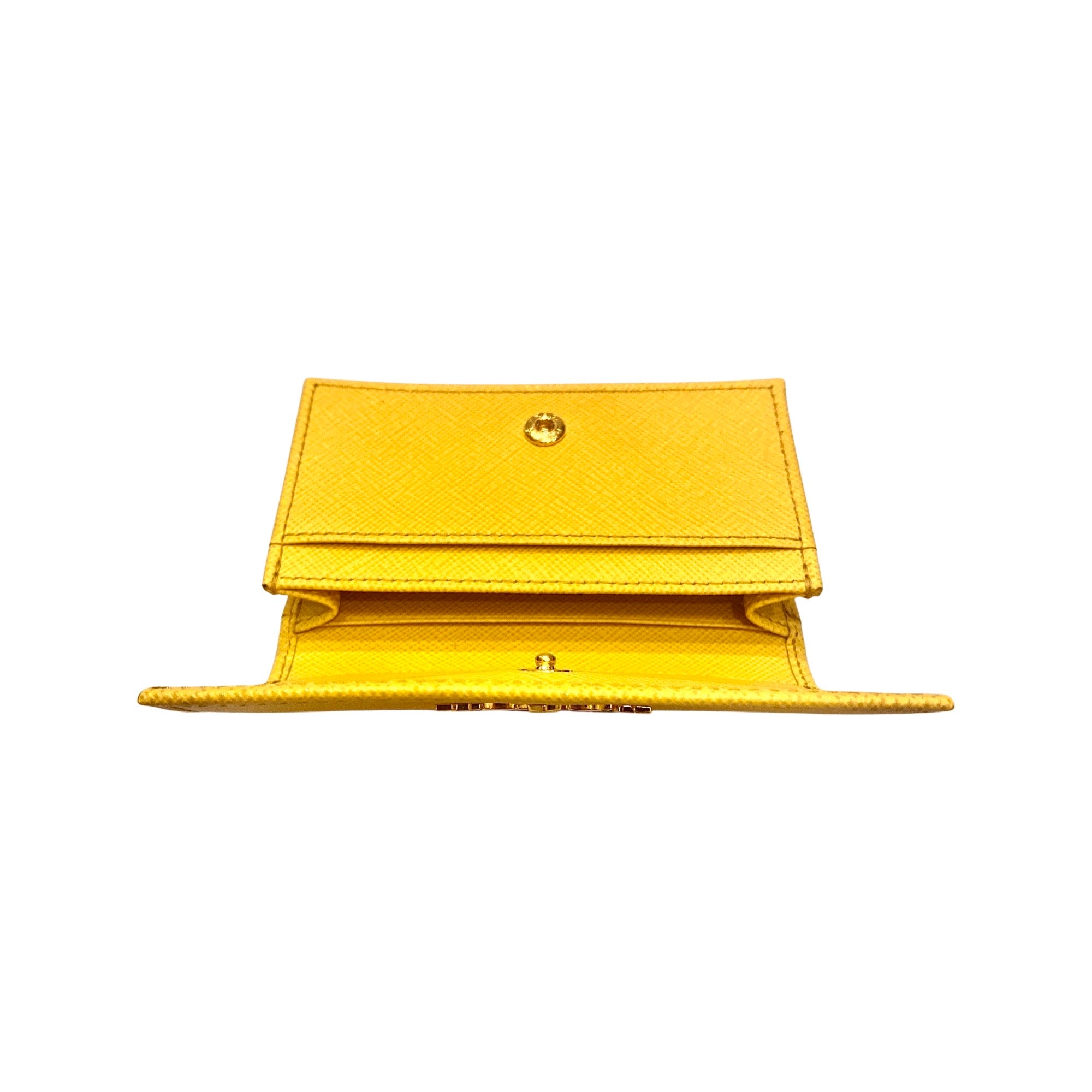 Prada Saffiano Yellow Leather Card Case Wallet available at Queen Bee of Beverly Hills