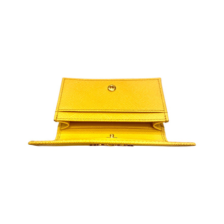 Prada Saffiano Yellow Leather Card Case Wallet available at Queen Bee of Beverly Hills