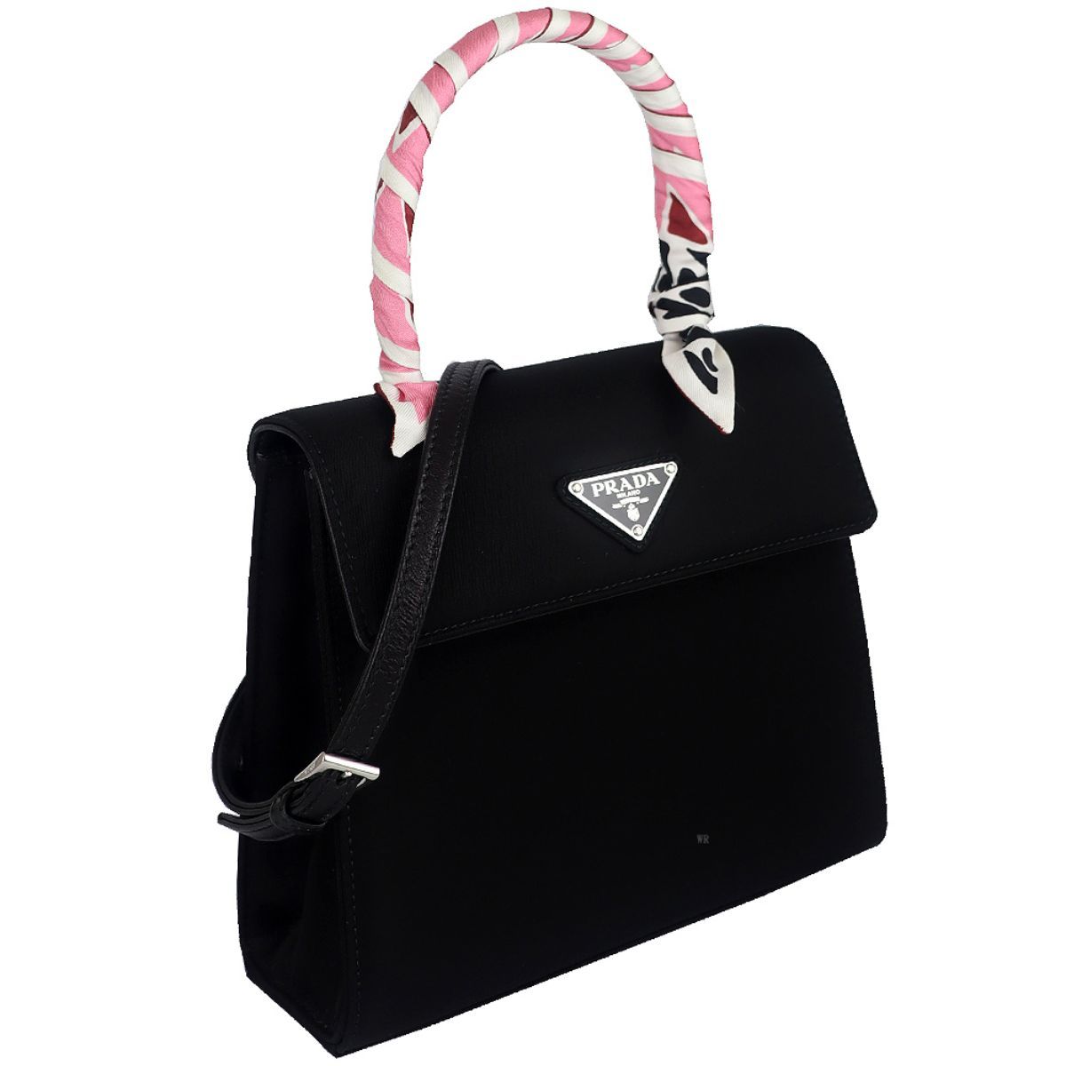 Prada Tessuto Foulard Handbag w Silk Wrapped Handle Black Petalo 1BA656 at_Queen_Bee_of_Beverly_Hills