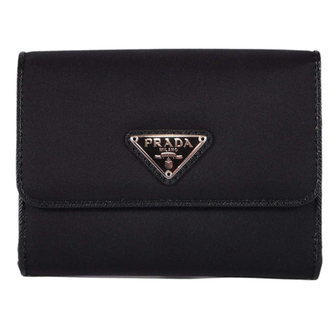 Prada Tessuto Leather Black Nylon Small Leather Wallet, Women's 1MH523 at_Queen_Bee_of_Beverly_Hills