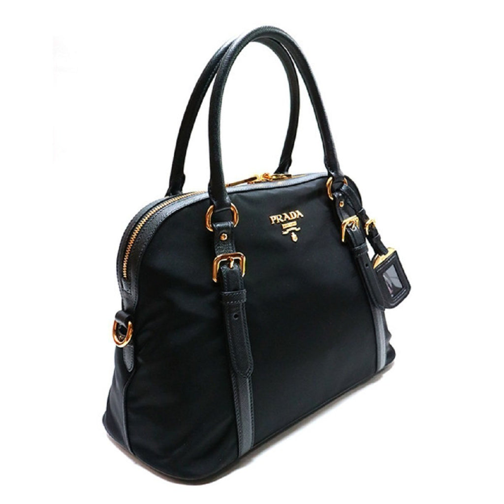 Prada Tessuto Nylon and Saffiano Leather Black Convertible Satchel Bag 1BB013 at_Queen_Bee_of_Beverly_Hills