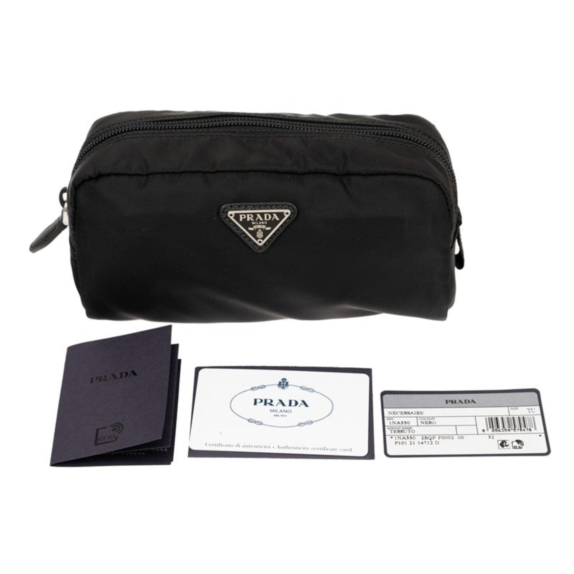 Prada Tessuto Nylon Black Cosmetic Case Necessaire Bag 1NA350 at_Queen_Bee_of_Beverly_Hills